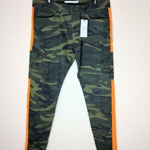 Golden.Mens green black Camo track pants 2 orange stripes  34/34 New with Tags.